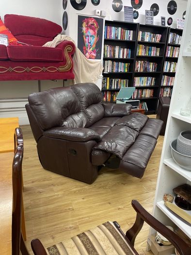 2-Seater Brown Leather Reclining Sofa