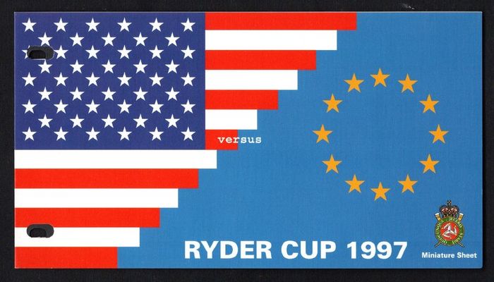 1997 Isle of Man Golf - Ryder Cup Valdererrama Spain 97 Commemorative Stamp Miniature Sheet Presentation Pack