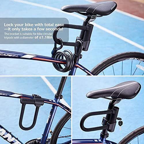 Bike Lock: 17mm Heavy Duty Bike D Lock with 5Ft/1.2M High Security Steel Cable&Sturdy Mounting Bracket&Key Anti Theft Bicycle Locks for Road Bike, Electric Bike, Mountain Bike, Folding Bike