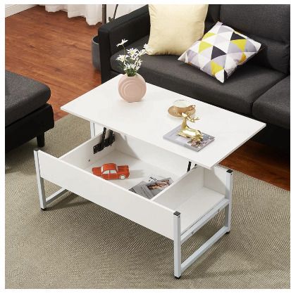 BRAND NEW Coffee Table With Storage Shelf lLift-Up sidetable Desk Metal Leg Laptop Table Study Desk Livingroom Furniture White