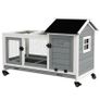 Wooden Rabbit Hutch, Guinea Pig Cage, with Removable Tray, Wheels - Grey Image 3
