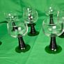 Set of eight antique Luminarc France glasses with green, ribbed stems Image 3