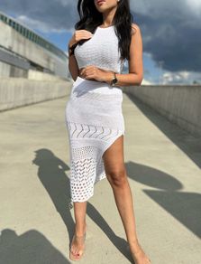Top Boho Skirt Set, White Ecru