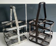 Vintage French metal bottle carrying crates