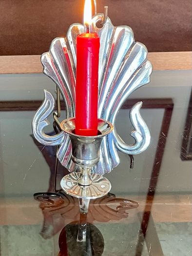 Antique Silver Colour Art Deco Style Retro Decor Scallop Shell Candle Sconce 1920s