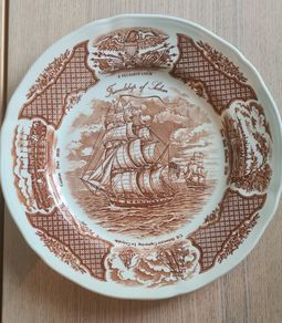 Brown and White Fair Winds Dinner Plate by Alfred Meakin