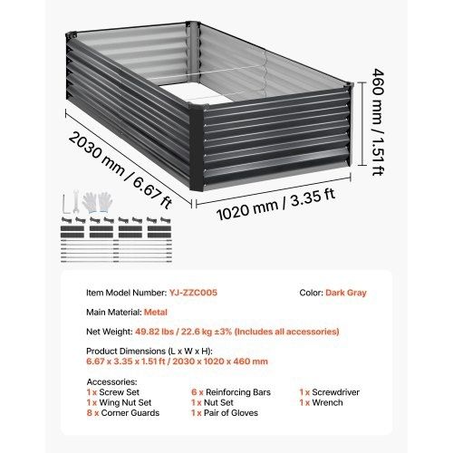 2 Pack Galvanized Raised Garden Beds, 2030 x 1020 x 460 mm, Rectangular Metal Planter Boxes Kit Outdoor, Elevated Planting Box with Gloves, Alu-Zinc, for Growing Flowers Vegetables, Dark Gray