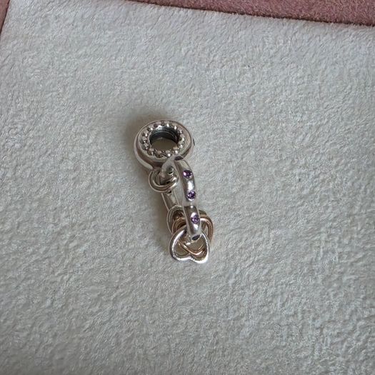 Pandora  heart highlights charm with rose gold middle dangle heart and purple CZ