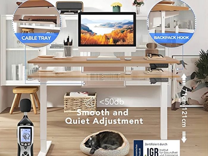 Electric Height Adjustable Standing Desk Sit Stand Desk Adjustable Desk Stand Up Desk with Memory Smart Pannel EF1 SERIES 100x60cm, WHITE Frame+MAPLE Desktop (FREE POSTAGE)