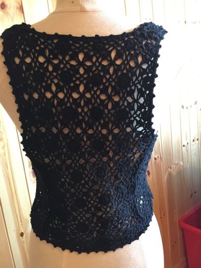 Hand Crochet Sleeveless Cardigan (Black)