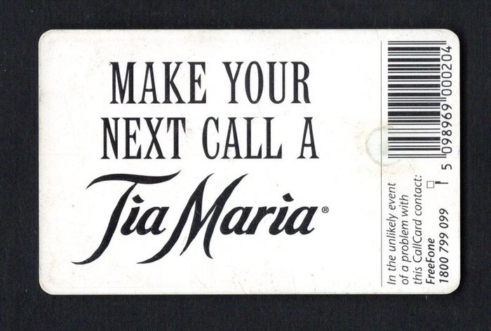 1996 Ireland 20 unit Tia Maria (Gemplus GEM1) Call Card Used. Telecom Eireann card number 1139.