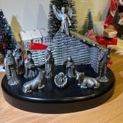 Mullingar Pewter Christmas Nativity Crib (Set on Wood)Handcrafted in Ireland