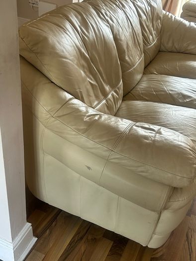 Cream Leather Couch and 2 Armchairs
