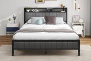 King Size Bed Frame With Storage Headboard, Upholstered Platform Bed Frame/Mattress Foundation/Metal Slat Support/No Box Spring Needed/Dark Grey