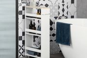 Storage Cart, 4-Tier Compact Storage Trolley on Wheels and Handle, 48W x 15D x 80H cm, White