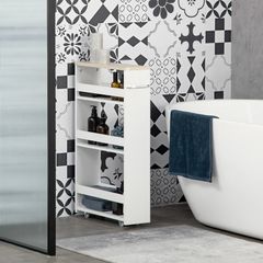 Storage Cart, 4-Tier Compact Storage Trolley on Wheels and Handle, 48W x 15D x 80H cm, White