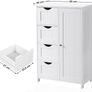 Wooden Bathroom Sideboard with 4 Drawers, Cabinet Door, Adjustable Shelf, Living Room, Kitchen, Hallway, Deep, Freestanding, White Image 3