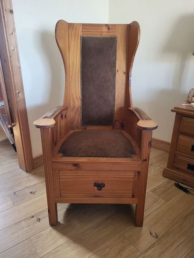 Rustic Pine Wingback Accent Chair with Storage Drawer (Lambing Style)