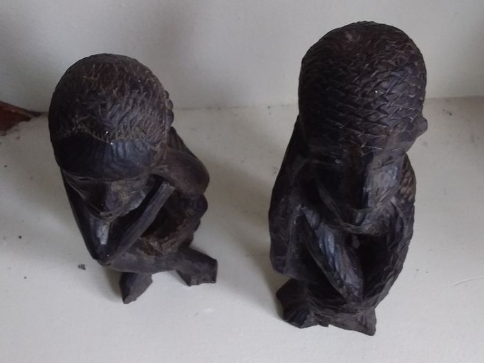 Pair of Vintage Handcarved Wooden African Tribal Figures ( Male )