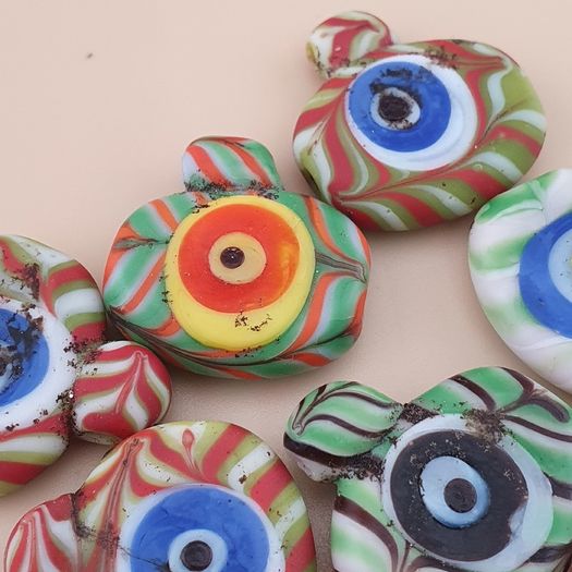 Vintage Venetian Style Feather Desgin Eyes Glass Bead Pendant
