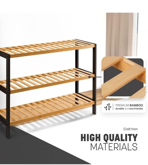 3 Tier Natural Bamboo Shoe Rack, Easy Assembly & Strong Design  Ideal for Corridor,Bedroom,Bathroom,Hallway & Small Spaces Large Capacity Up to 9 Pairs of Shoes(55x70x25cm)
