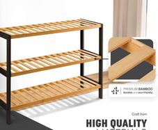 3 Tier Natural Bamboo Shoe Rack, Easy Assembly & Strong Design  Ideal for Corridor,Bedroom,Bathroom,Hallway & Small Spaces Large Capacity Up to 9 Pairs of Shoes(55x70x25cm)