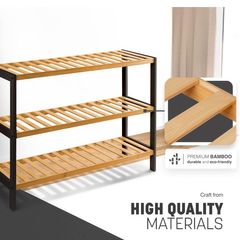 3 Tier Natural Bamboo Shoe Rack, Easy Assembly & Strong Design  Ideal for Corridor,Bedroom,Bathroom,Hallway & Small Spaces Large Capacity Up to 9 Pairs of Shoes(55x70x25cm)