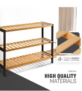 3 Tier Natural Bamboo Shoe Rack, Easy Assembly & Strong Design  Ideal for Corridor,Bedroom,Bathroom,Hallway & Small Spaces Large Capacity Up to 9 Pairs of Shoes(55x70x25cm)
