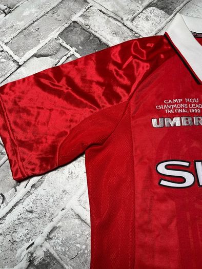 Vintage Umbro Manchester United 1999 Champions League The Final Nou Camp Home Jersey No.20 Solsjkaer Mens Size Small