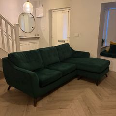 Forest Green velvet L shape sofa