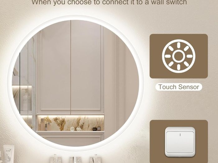 LED Bathroom Mirror 60cm Round Makeup Ensuite Fog Free Demister Vanity Bright Light Dual LED Memory Function Touch Switch