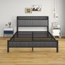 King Size Bed Frame With Storage Headboard, Upholstered Platform Bed Frame/Mattress Foundation/Metal Slat Support/No Box Spring Needed/Dark Grey Image 4