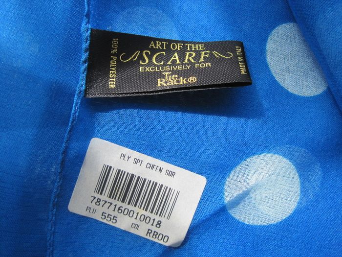 Vintage Brand New "Tie Rack" Polka Dot Blue Scarf with Instruction Leaflet.
