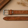 Unisex Genuine Leather Belt Vintage Embossed Design with Antique Buckle Casual & Formal Waist Belt Image 10