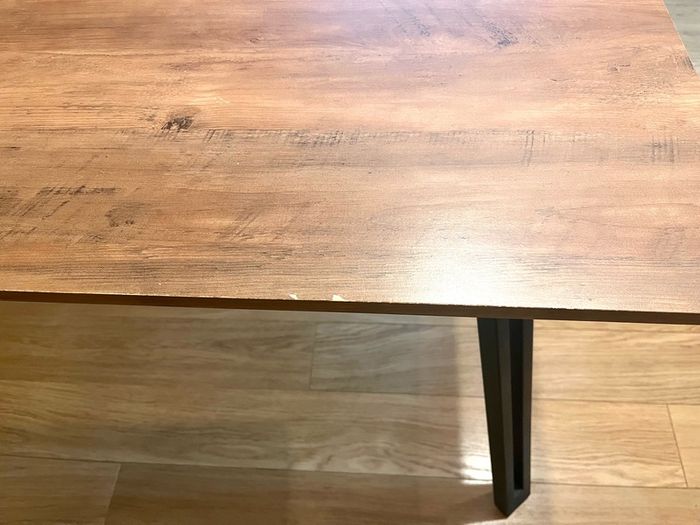 Modern Industrial Dining Table - Rustic Wood Effect Top with Black Metal Legs