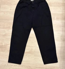 Black Relaxed Fit Trousers Elastic Waist XL