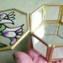 Vintage Hexagon Brass and glass-stained glass lid trinket box Image 5
