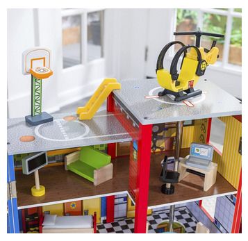 Wooden Play Set Fire Truck Police Helicopter