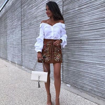 Zara Leather Embroidered Mini Skirt