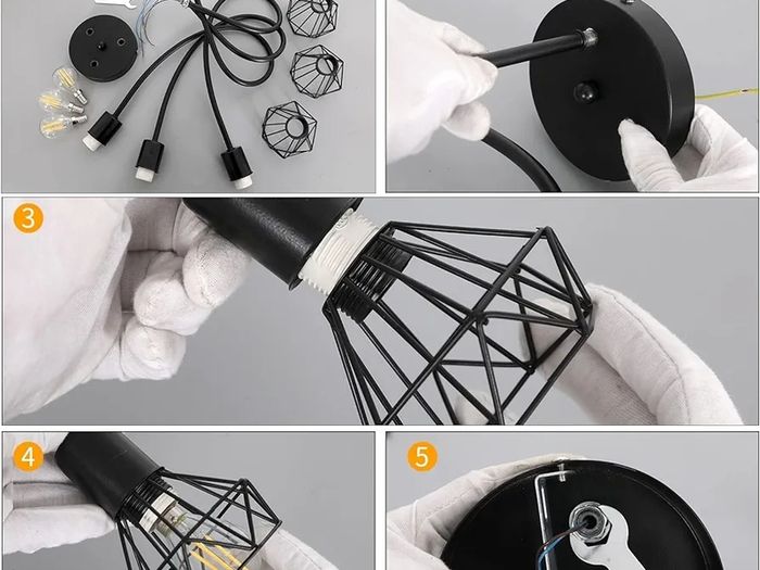 Industrial 3 Way Ceiling Light Chandelier Semi-Flush Mount E14 Base Black Metal Caged 3 Lights Ceiling Light Fixture for Bedroom Living Dining Room Hallway(Bulbs not Include)