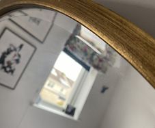 Two Bevelled Round Mirrors, Antique Gold Metal Frame. D80cm. Perfect conditions.