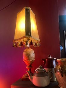 Vintage marble lamp with Hide shade