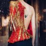 Vintage Chinese Hand Beaded Silk Bridal Top  Gold Embroidery  Size M Image 6