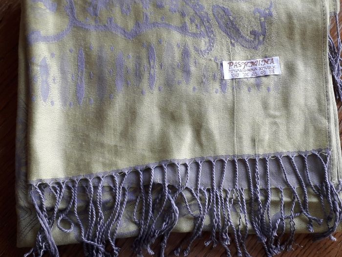 shawl - apple green & grey