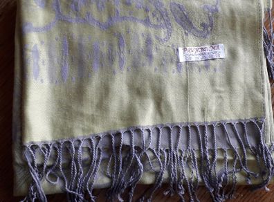 shawl - apple green & grey