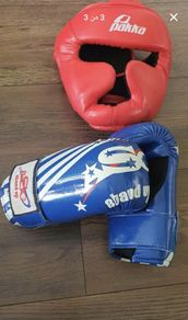 Boxing Gloves And Head Guard