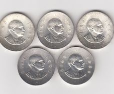 Ireland, 5 x Pearse 10/-, 1966, 83.3% silver coins, (no G20)