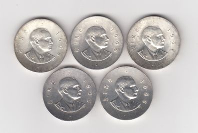 Ireland, 5 x Pearse 10/-, 1966, 83.3% silver coins, (no G20)