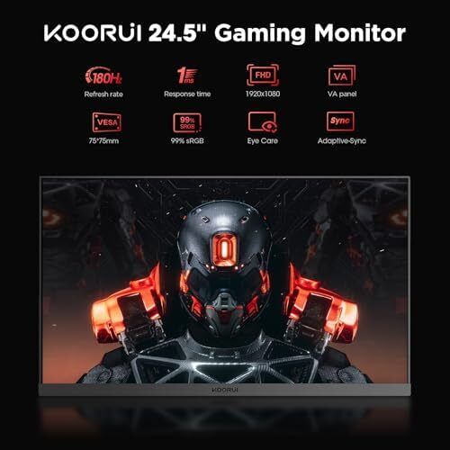 KOORUI 24.5 Inch FHD Gaming Monitor, VA, 1ms, Adpitive Sync, HDMI (144Hz)/DisplayPort (180Hz), sRGB 99%, VESA, Tilt Adjustable, Eye Care