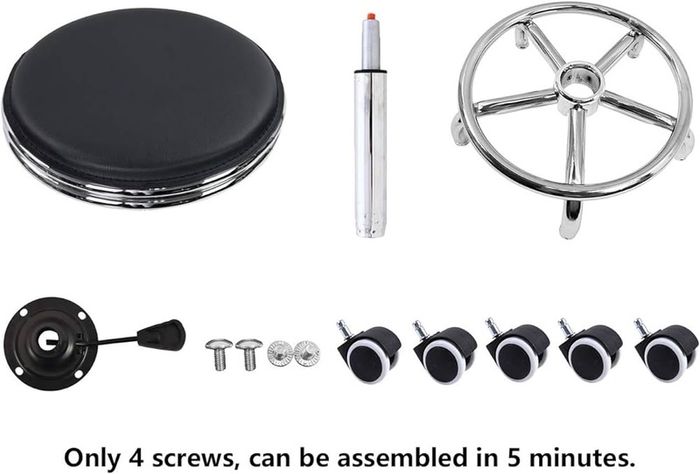 NEW SALE | Round Rolling Stool with Foot Rest PU Leather Height Adjustment Modern Industrial Metal Style Swivel Spa Salon Tattoo Work Massage Stools Small